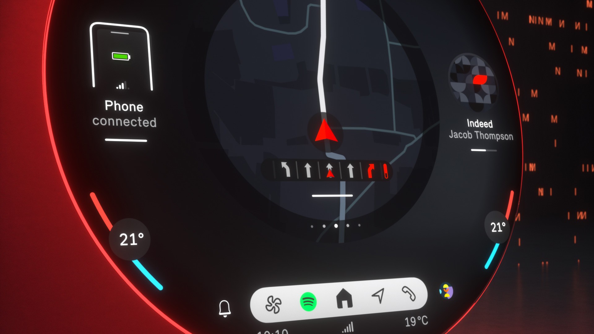 Das runde MINI Display zeigt die Bedienelemente und den Navigationsbildschirm an